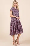 Truedames Abstract Print Ruffle Tier Midi Dress In Purple