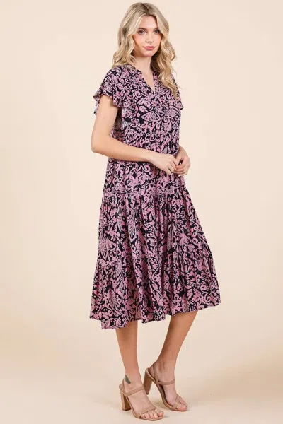 Truedames Abstract Print Ruffle Tier Midi Dress In Purple