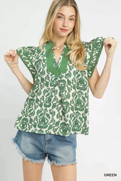 Truedames Abstract Print Short Sleeve Blouse In Green