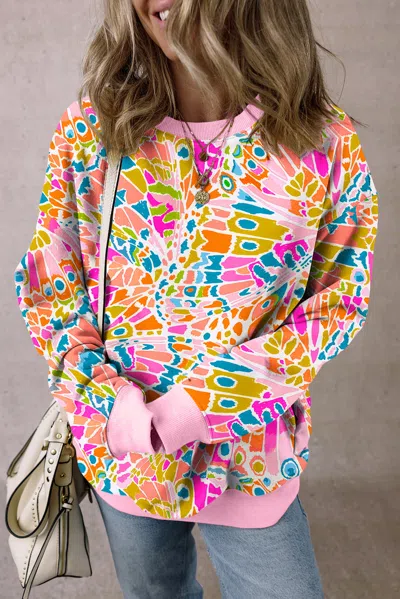 Truedames Abstract Printed Drop Shoulder Loose Sweatshirt In Multi