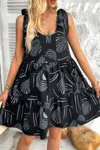 Truedames Abstract Printed Round Neck Pockets A-line Dress In Black