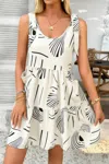 Truedames Abstract Printed Round Neck Pockets A-line Dress In White