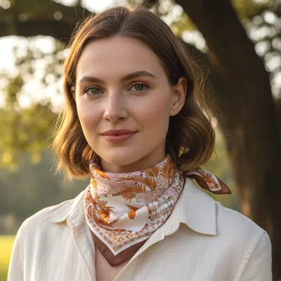 Truedames Abstract Tropical Palm Tree Leopard Pattern Printed Square Silky Satin Bandana Scarf In Brown