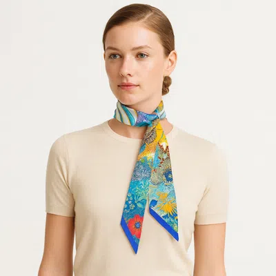 Truedames Abstract Zebra Floral Pattern Printed Twilly Skinny Scarf In Blue