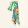 Truedames Abstract Zebra Floral Pattern Printed Twilly Skinny Scarf In Green