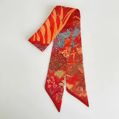 Truedames Abstract Zebra Floral Pattern Printed Twilly Skinny Scarf In Multi