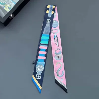 Truedames Accessory Print Silky Twilly Skinny Scarf In Neutral