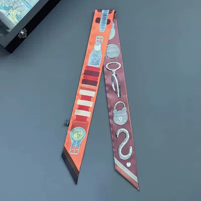 Truedames Accessory Print Silky Twilly Skinny Scarf In Orange
