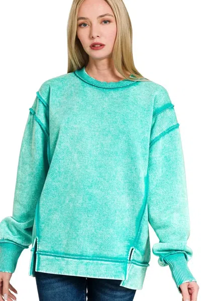 Truedames Acid Wash Exposed-seam Fleece Sweatshirt In Blue