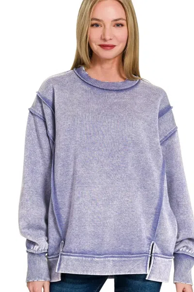 Truedames Acid Wash Exposed-seam Fleece Sweatshirt In Multi