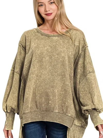 Truedames Acid Wash Exposed-seam High Low Sweatshirt In Brown