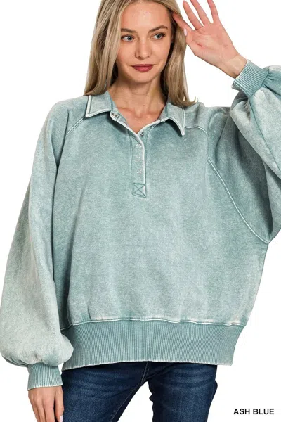 Truedames Acid Wash Fleece Collared Sweatshirt In Brown