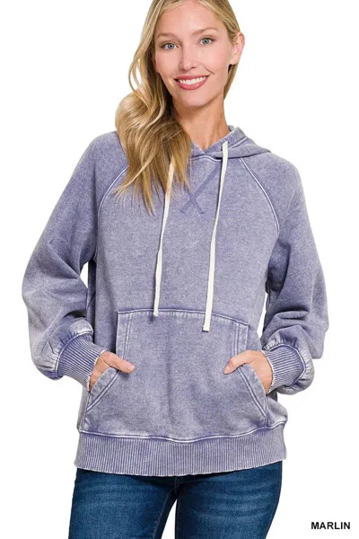 Truedames Acid Wash Fleece Hoodie With Kangaroo Pocket In Blue