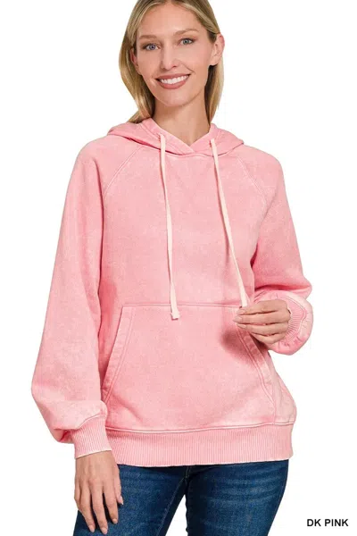Truedames Acid Wash Fleece Hoodie With Kangaroo Pocket In Pink