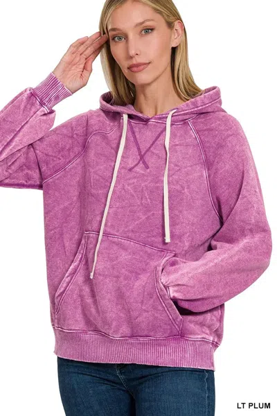 Truedames Acid Wash Fleece Hoodie With Kangaroo Pocket In Purple