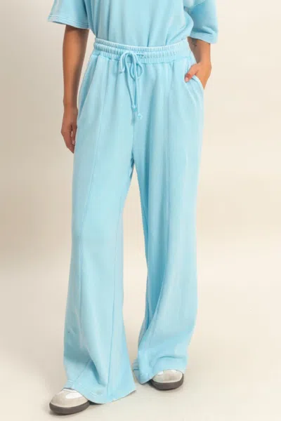 Truedames Acid Wash French Terry Wide-leg Pants In Blue
