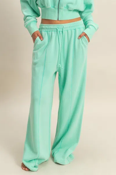 Truedames Acid Wash French Terry Wide-leg Pants In Green