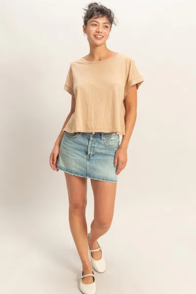 Truedames Acid Washed Cross Detail Open Back Top In Sand