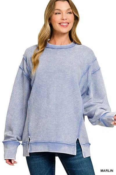 Truedames Acid Washed Double Ribbed Exposed-seam Sweatshirt In Blue