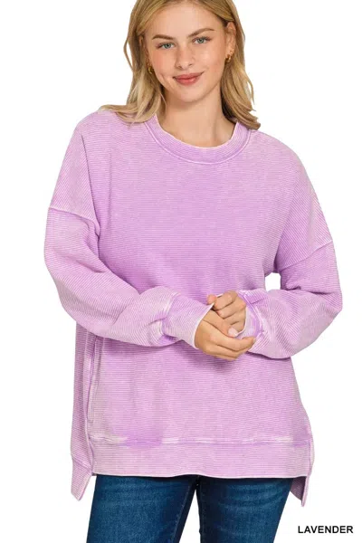 Truedames Acid Washed Double Ribbed Hi-low Sweatshirt In Purple