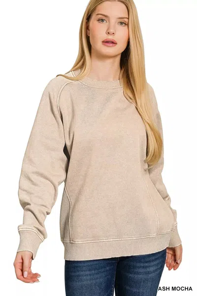 Truedames Acid Washed Fleece Sweatshirt With Side Rib In Neutral