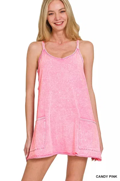 Truedames Acid Washed Mini Dress With Built-in Romper Liner In Pink