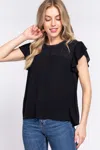 Truedames Active Basic Ruffle Short Sleeve Crochet Blouse In Black