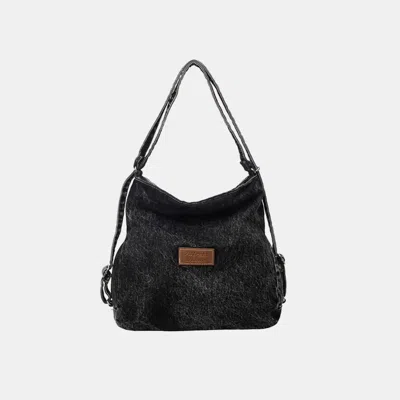 Truedames Adjustable Strap Denim Shoulder Bag In Black