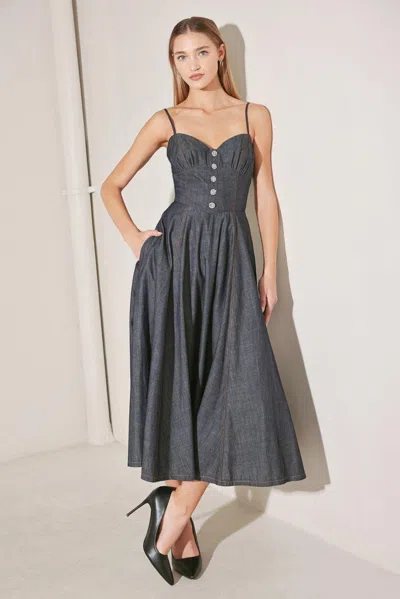 Truedames After Hours Serenade Denim Midi Dress In Gray