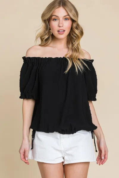 Truedames Airflow Dot Off-shoulder Fashion Top In Black