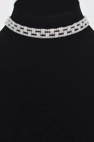 Truedames Aligned Rhinestone Choker In Silver