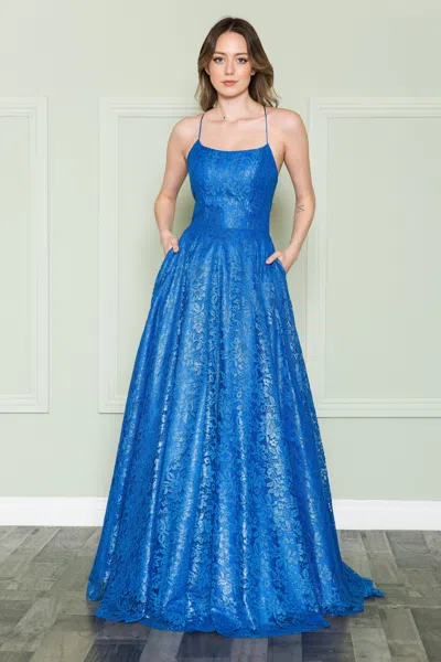 Truedames A-line Lace Formal Evening Corset Gown In Blue