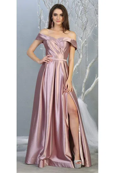 Truedames A-line Off The Shoulder Metallic Evening Gown In Pink