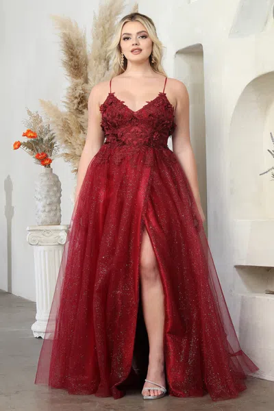 Truedames A-line Spaghetti Straps Pageant Plus Zise Gown In Red