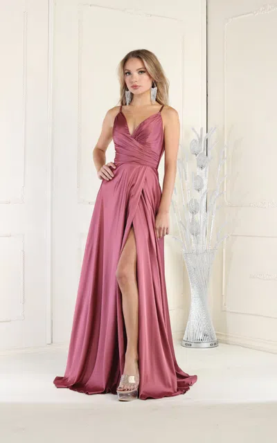 Truedames A-line V-neck Long Formal Evening Gown In Pink
