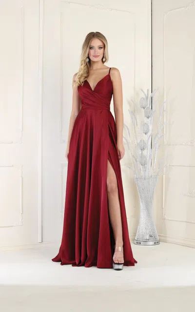 Truedames A-line V-neck Long Formal Evening Gown In Red