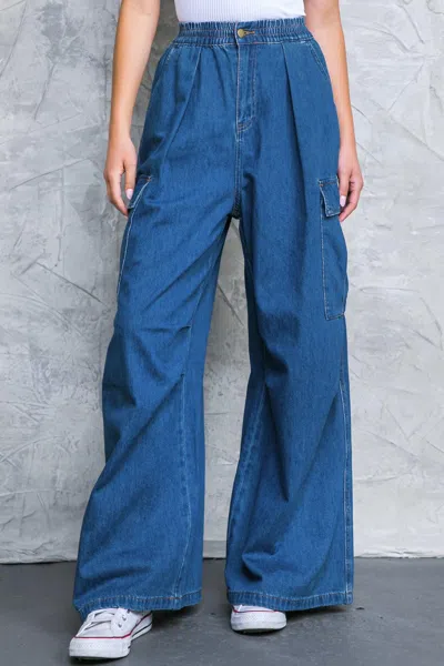 Truedames All The Buzz Washed Denim Pants In Blue