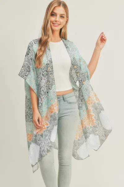 Truedames Allover Mixed Print Kimono In Green