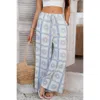 Truedames Allover Print Drawstring Pockets Wide Leg Pants In Blue