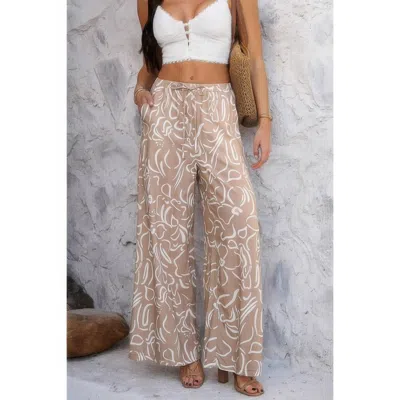 Truedames Allover Print Drawstring Pockets Wide Leg Pants In Green