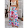 Truedames Allover Print Drawstring Pockets Wide Leg Pants In Pink