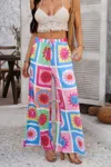 Truedames Allover Print Drawstring Pockets Wide Leg Pants In Pink