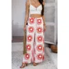 Truedames Allover Print Drawstring Pockets Wide Leg Pants In Red