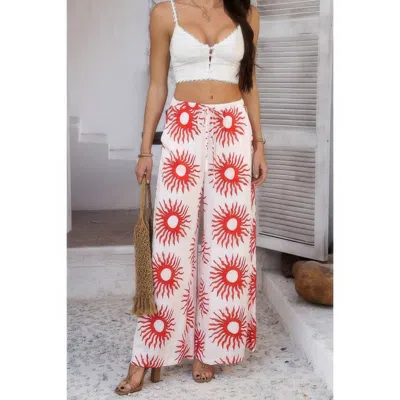 Truedames Allover Print Drawstring Pockets Wide Leg Pants In Red