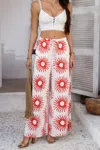 Truedames Allover Print Drawstring Pockets Wide Leg Pants In Red