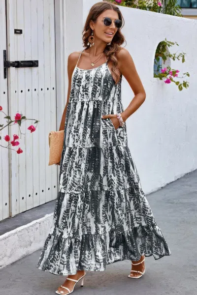 Truedames Allover Print Sleeveless Pockets Color Block Dress In Green