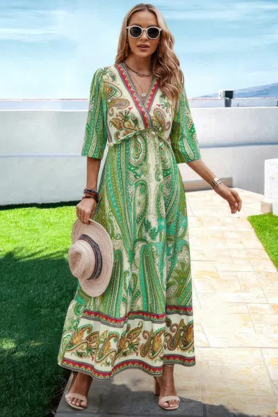 Truedames Allover Print Split High Waist Dress In Green