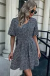 Truedames Allover Print V Neck Flounce Sleeve Fit Dress In Multi