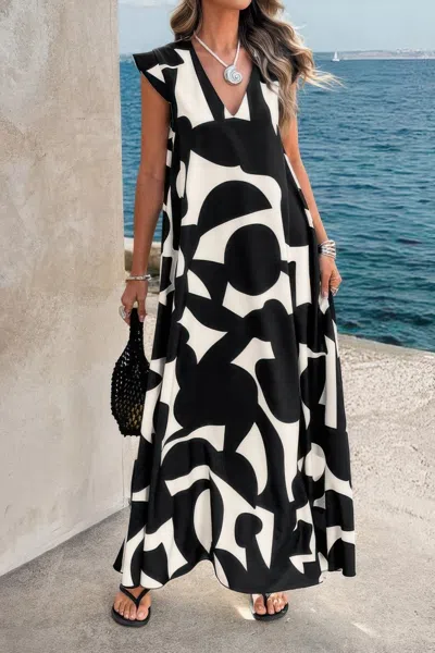 Truedames Allover Print Woven Short Sleeve Loose Dress In Multi
