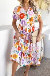 Truedames Allover Printed Button Down Ruched Long Dress In Multi